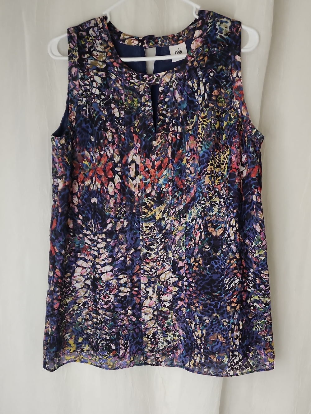CAbi Multicolor Navy Floral-Print Sleeveless Tank